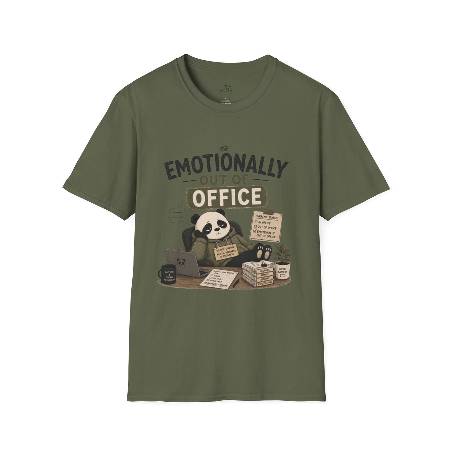Emotionally Out of Office Panda T-Shirt — Cute Lazy Work Break Graphic Tee