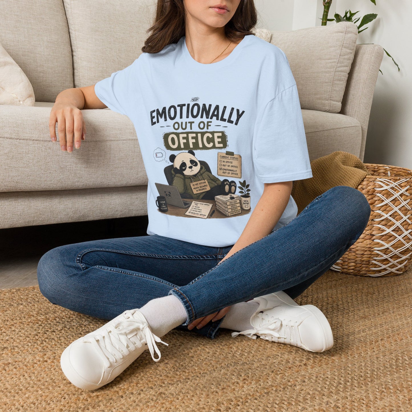 Emotionally Out of Office Panda T-Shirt — Cute Lazy Work Break Graphic Tee
