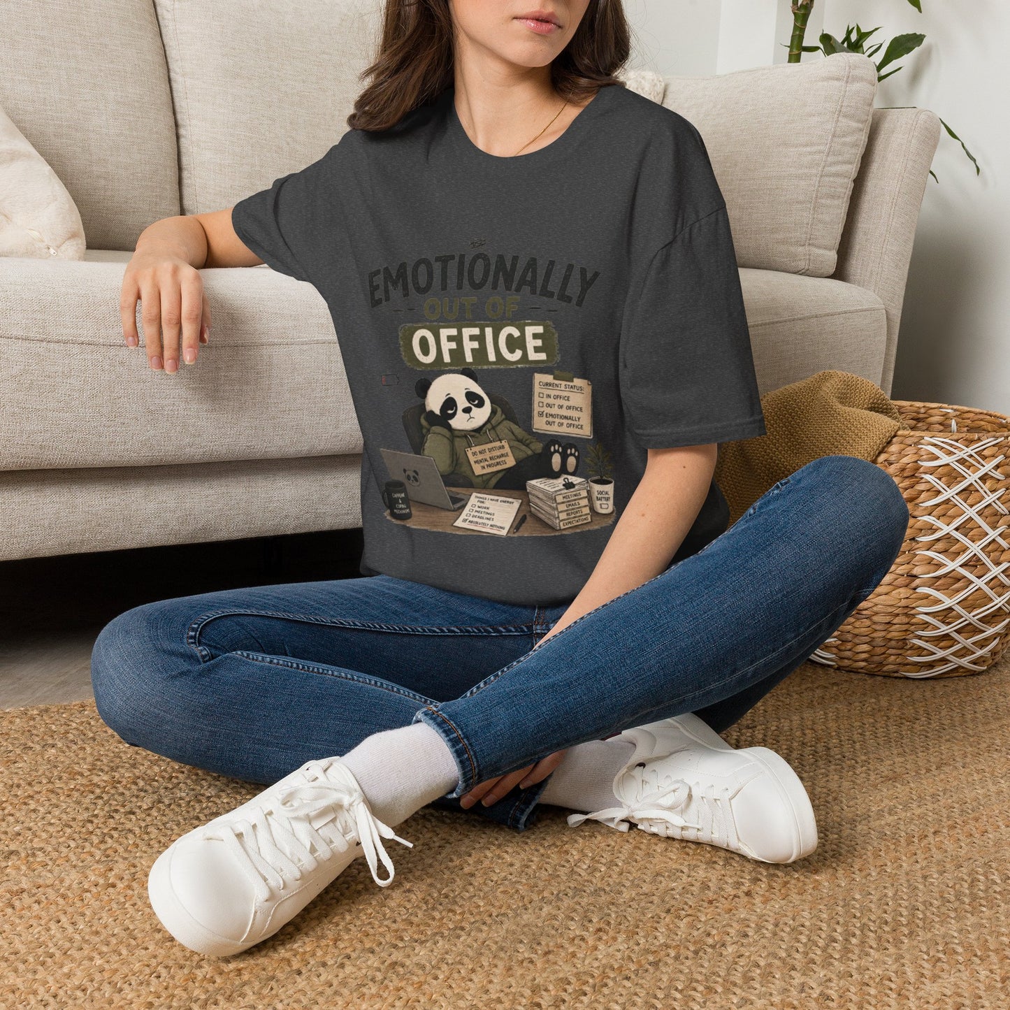 Emotionally Out of Office Panda T-Shirt — Cute Lazy Work Break Graphic Tee