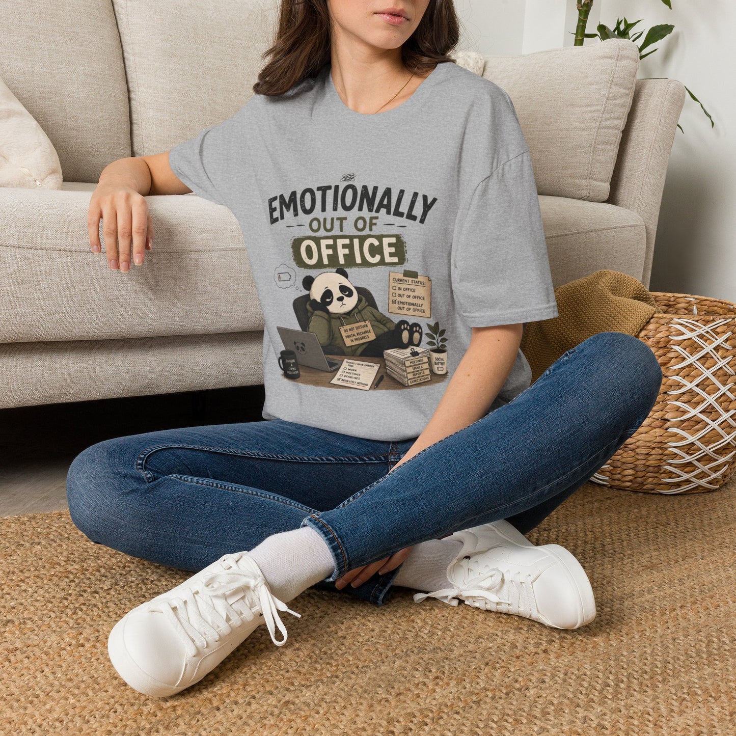 Emotionally Out of Office Panda T-Shirt — Cute Lazy Work Break Graphic Tee