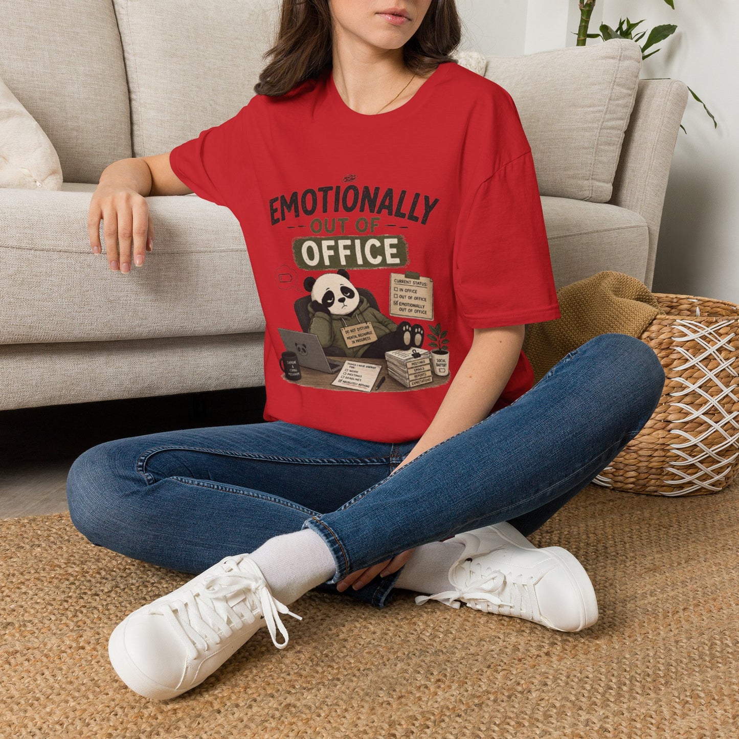 Emotionally Out of Office Panda T-Shirt — Cute Lazy Work Break Graphic Tee