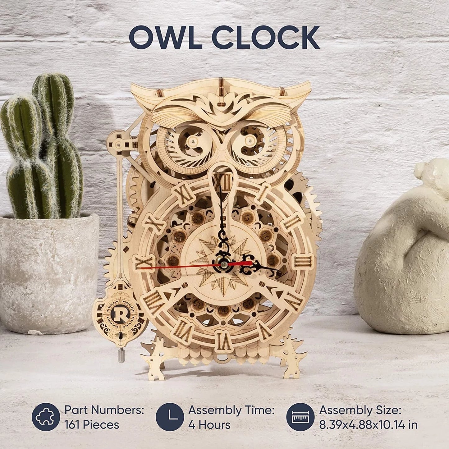 The Hidden Panda 3D Wooden Puzzle Clock Kit – DIY Mechanical Desk Clock Model for Teens & Adults | Laser Cut Wooden Craft Building Set