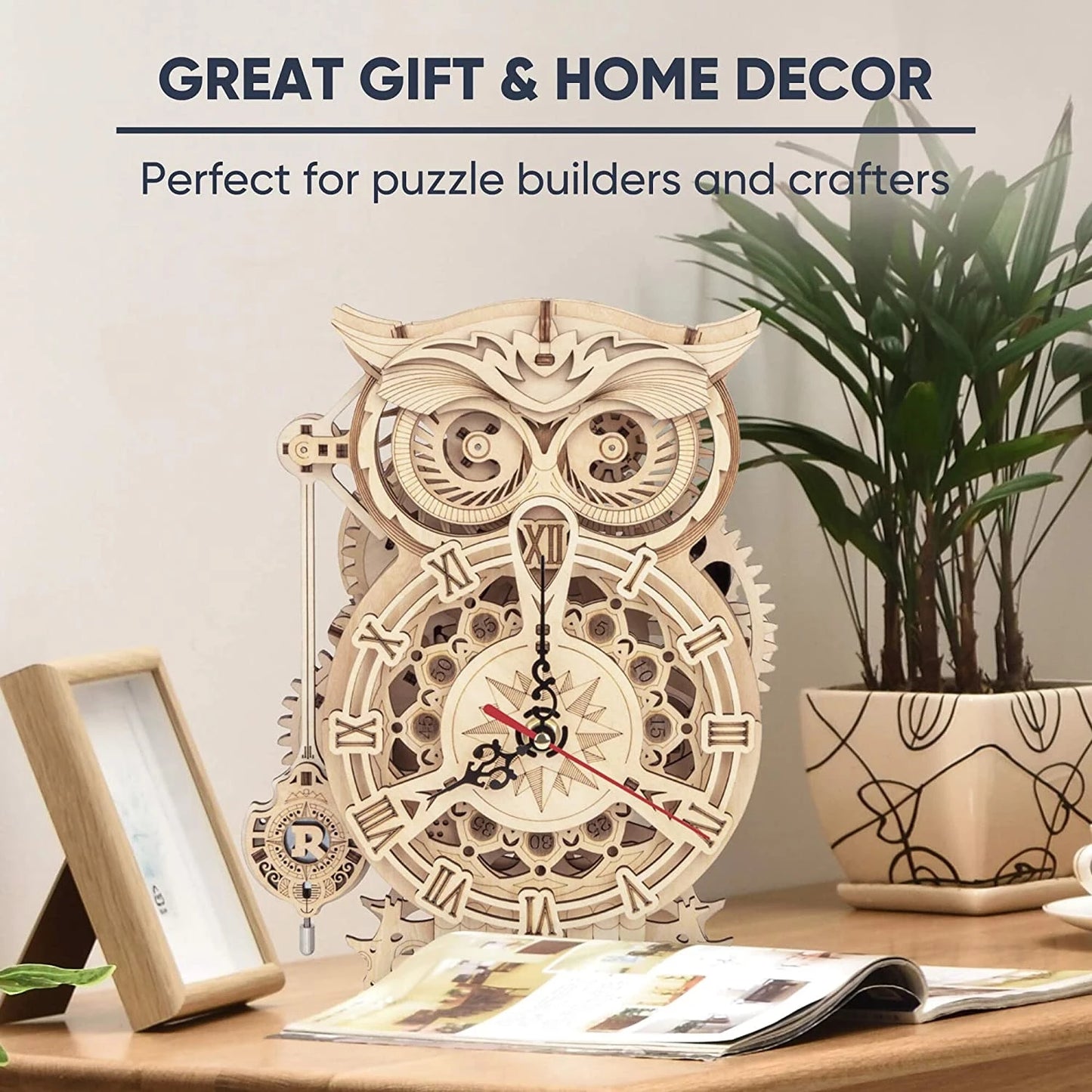 The Hidden Panda 3D Wooden Puzzle Clock Kit – DIY Mechanical Desk Clock Model for Teens & Adults | Laser Cut Wooden Craft Building Set