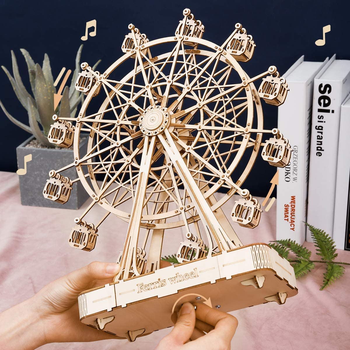 The Hidden Panda DIY Ferris Wheel 3D Wooden Puzzle Kit – Musical Mechanical Ferris Wheel Model Building Set for Teens & Adults