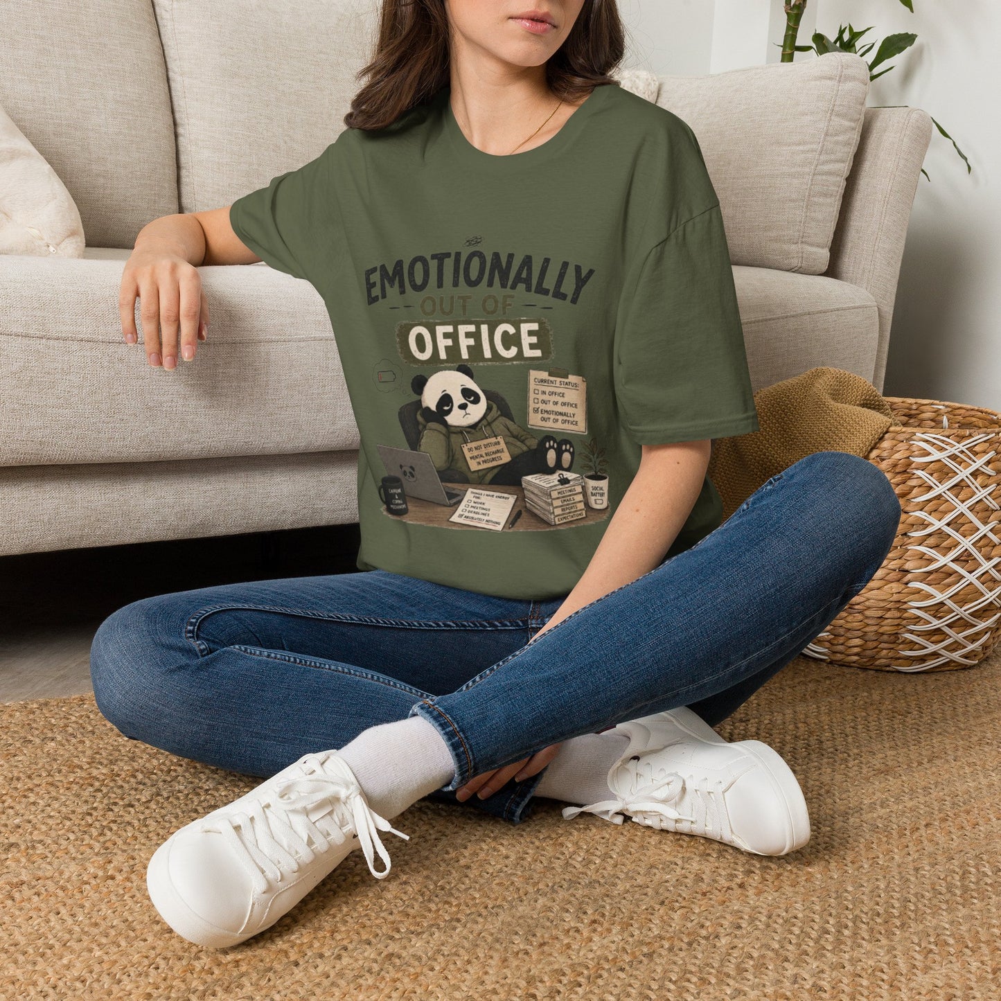 Emotionally Out of Office Panda T-Shirt — Cute Lazy Work Break Graphic Tee