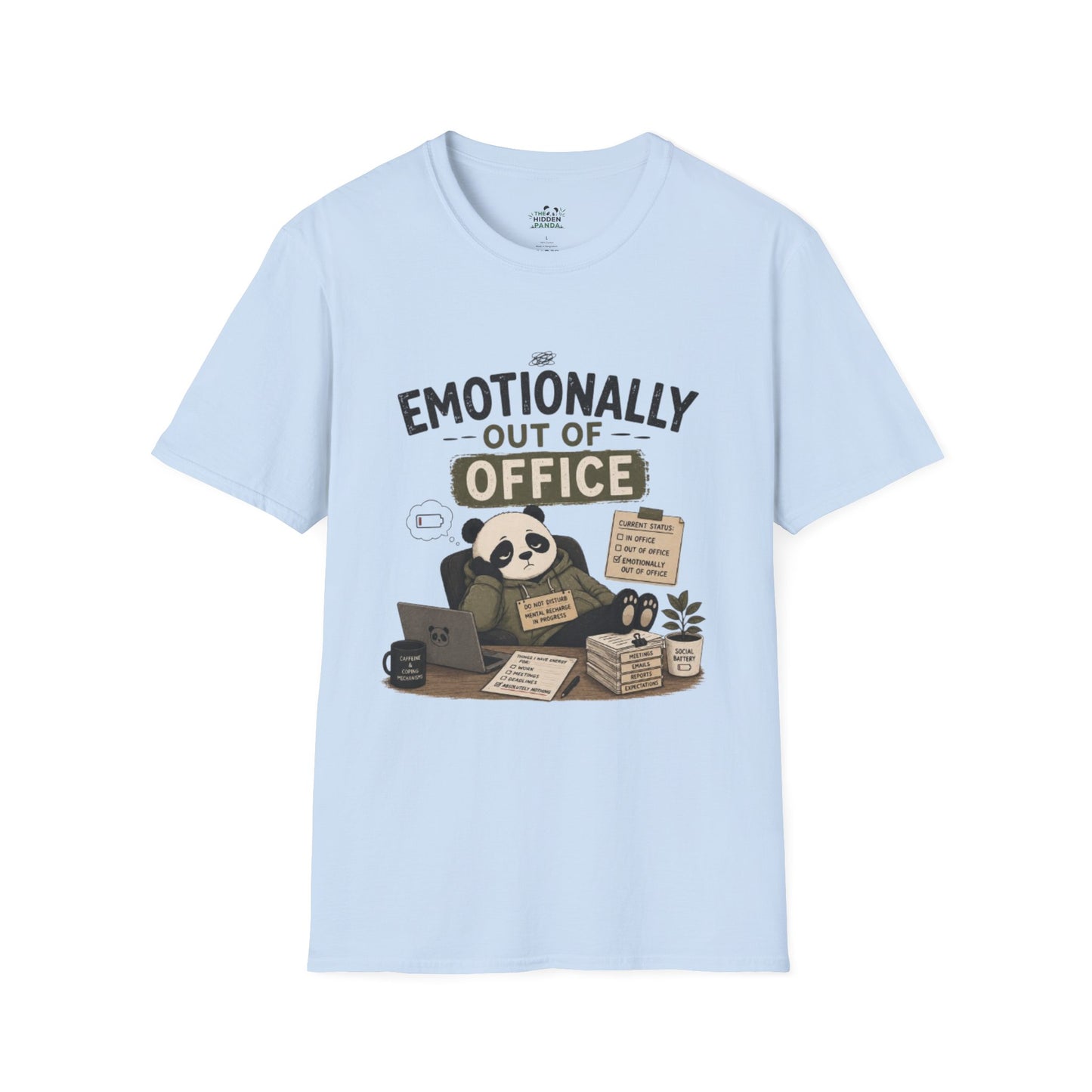 Emotionally Out of Office Panda T-Shirt — Cute Lazy Work Break Graphic Tee