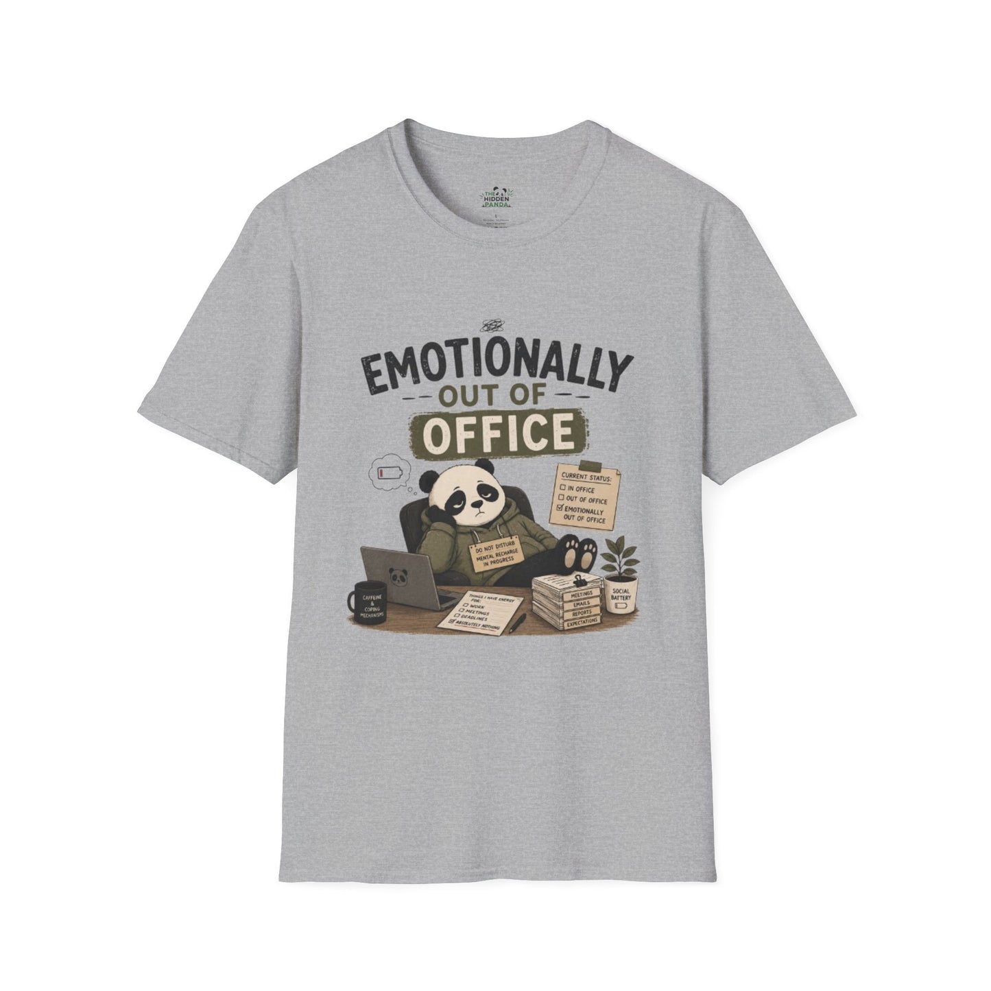 Emotionally Out of Office Panda T-Shirt — Cute Lazy Work Break Graphic Tee