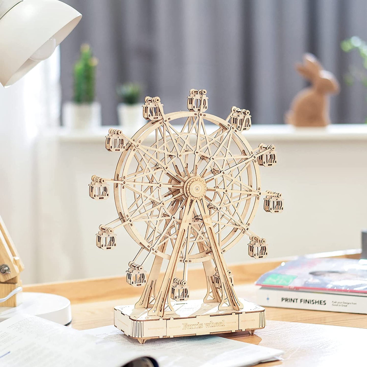 The Hidden Panda DIY Ferris Wheel 3D Wooden Puzzle Kit – Musical Mechanical Ferris Wheel Model Building Set for Teens & Adults