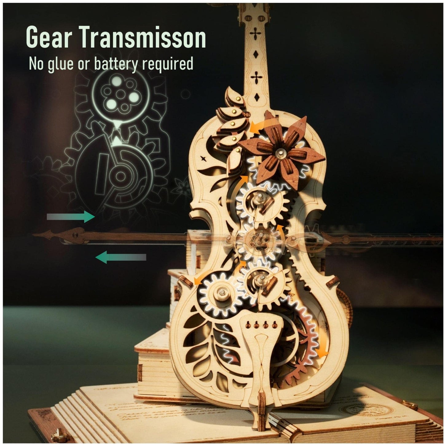 The Hidden Panda DIY Self-Playing Cello Music Box 3D Wooden Puzzle Kit – Mechanical Vintage Cello Model Building Set for Teens & Adults