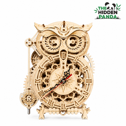 The Hidden Panda 3D Wooden Puzzle Clock Kit – DIY Mechanical Desk Clock Model for Teens & Adults | Laser Cut Wooden Craft Building Set