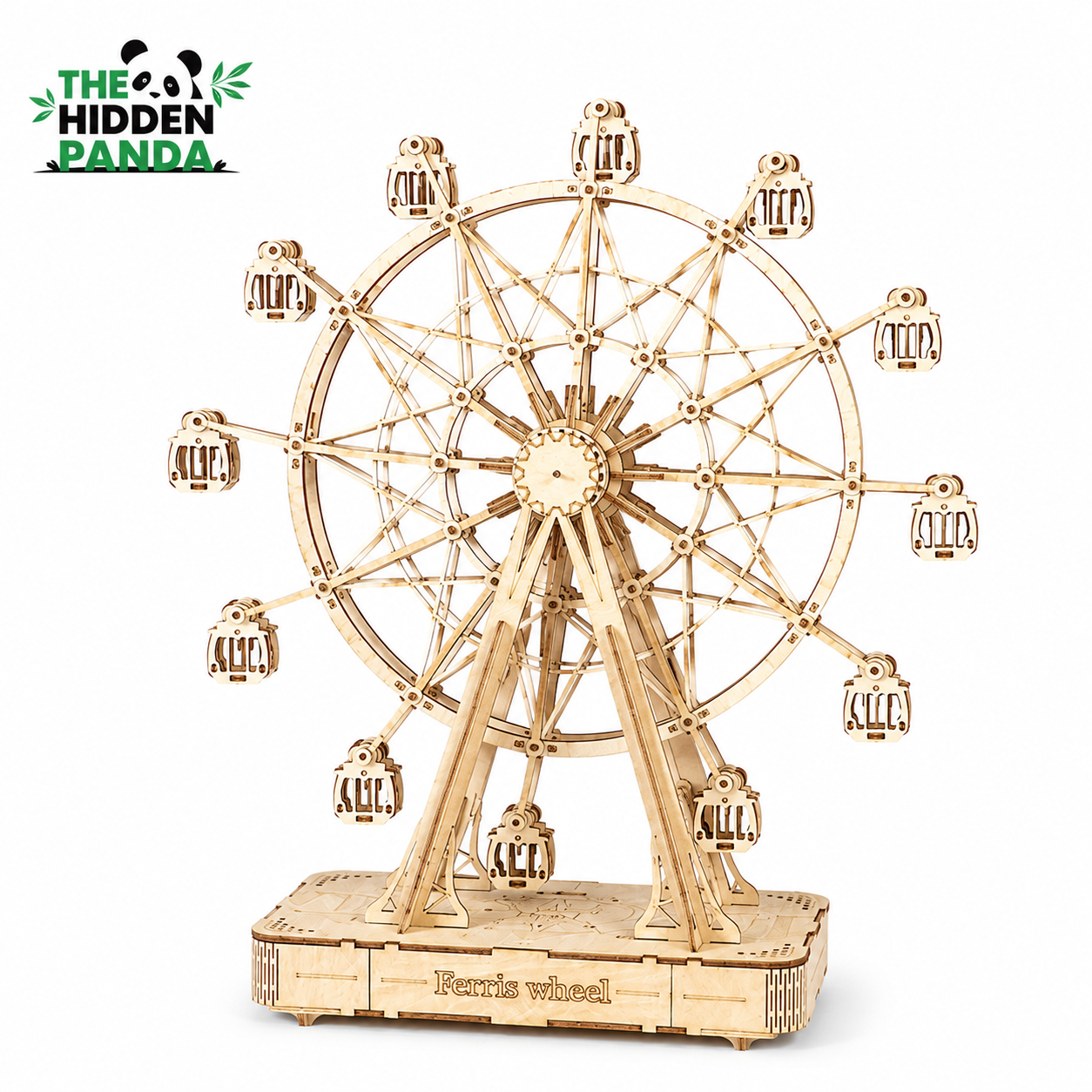 The Hidden Panda DIY Ferris Wheel 3D Wooden Puzzle Kit – Musical Mechanical Ferris Wheel Model Building Set for Teens & Adults