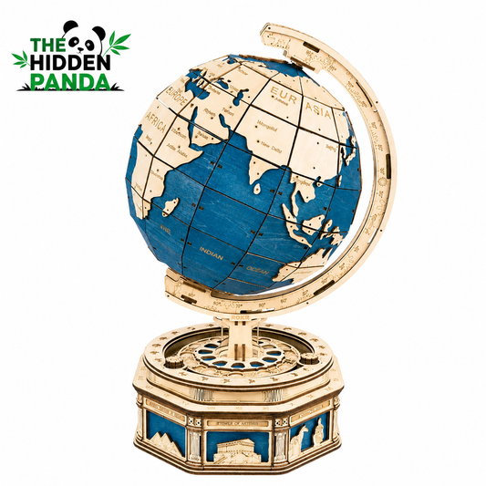 The Hidden Panda Globe Earth 567PCS 3D Wooden Puzzle – DIY Rotating World Map Mechanical Model Kit for Teens & Adults