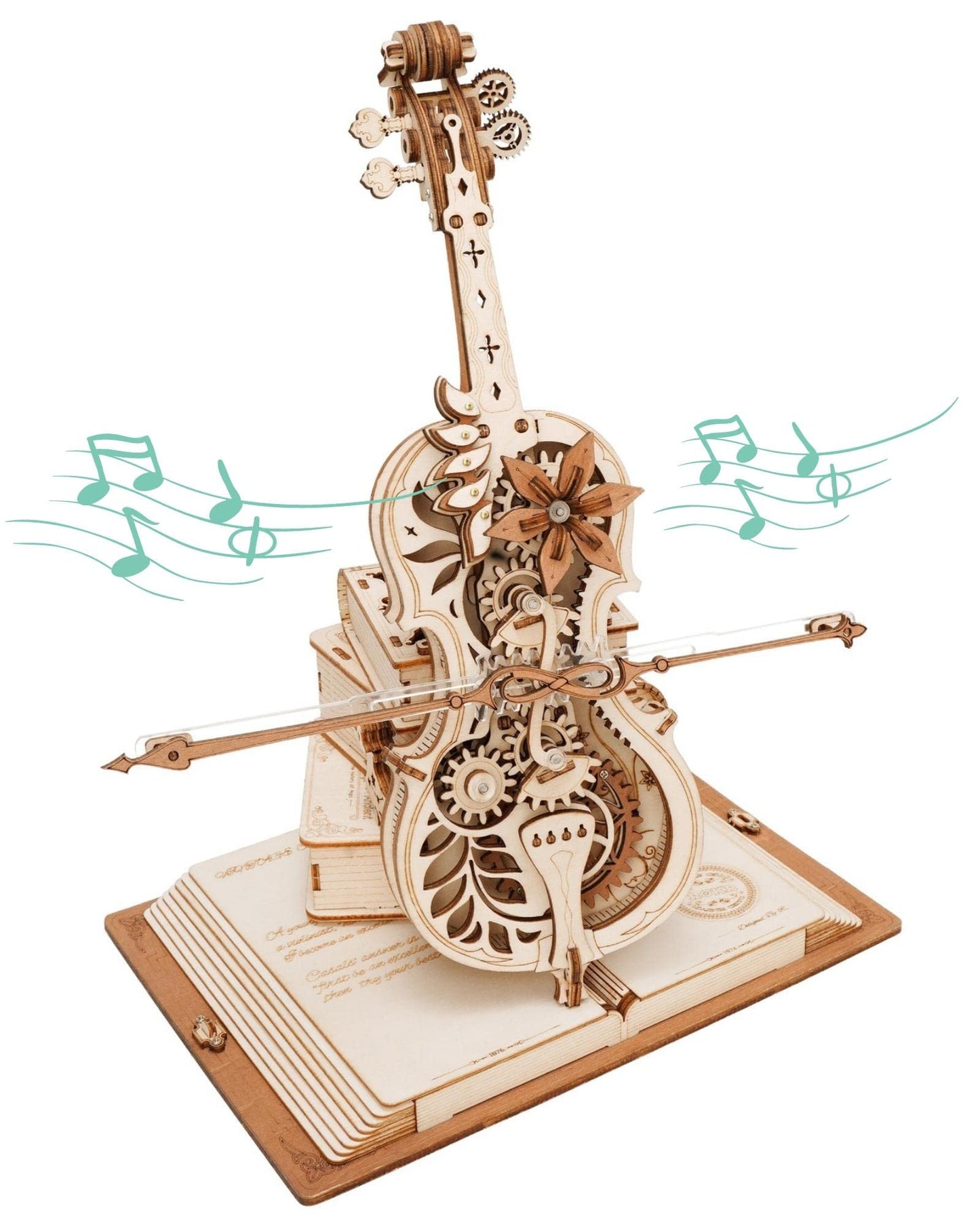 The Hidden Panda DIY Self-Playing Cello Music Box 3D Wooden Puzzle Kit – Mechanical Vintage Cello Model Building Set for Teens & Adults